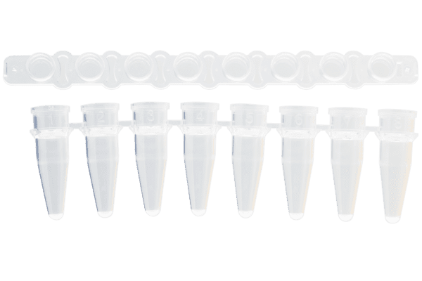 PCR strip 0.2mL 8-strip tubes, Optical flat cap, Naturel