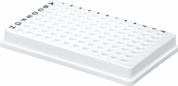 0.1mL PCR Plaat, 96-wells, Full-Skirt, Witte Tube + Wit Frame (Zwarte Markering)